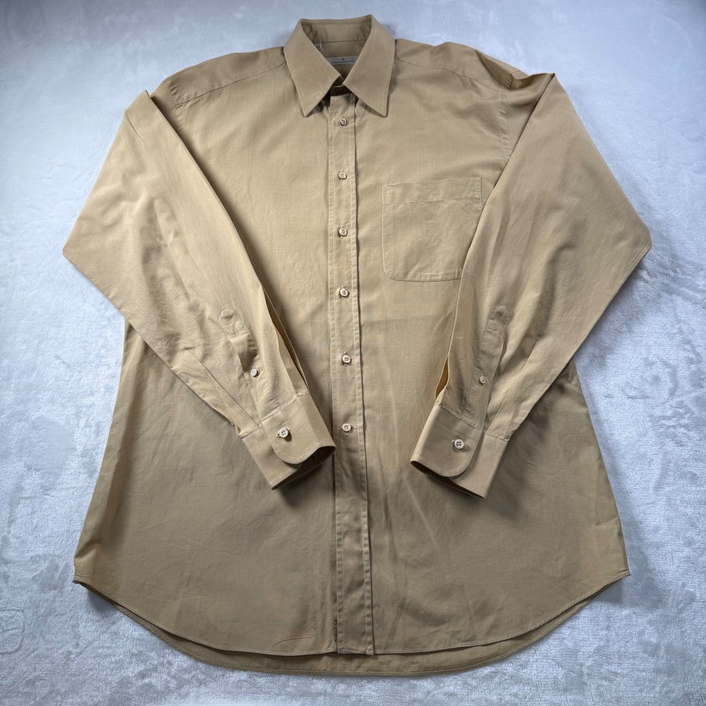 Ermenegildo Zegna Dress Shirt Mens 15.75 Tan Long Sleeve Cotton Button Up Luxury